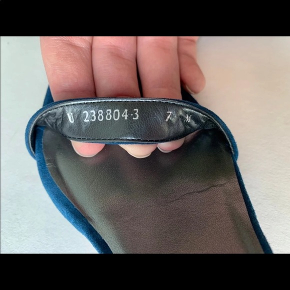 Stuart Weitzman Nearlynude Blue Teal Suede Ankle Strap Block Heel Sandal Size 7 - Picture 9 of 9